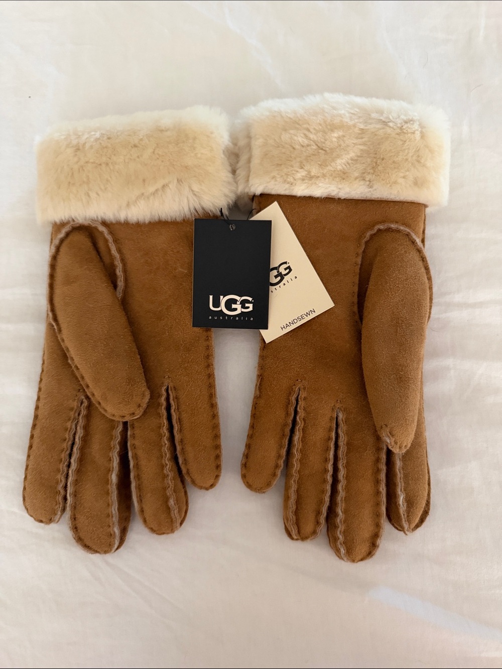 UGG Chestnut Suede Shearling Cuff Gloves
